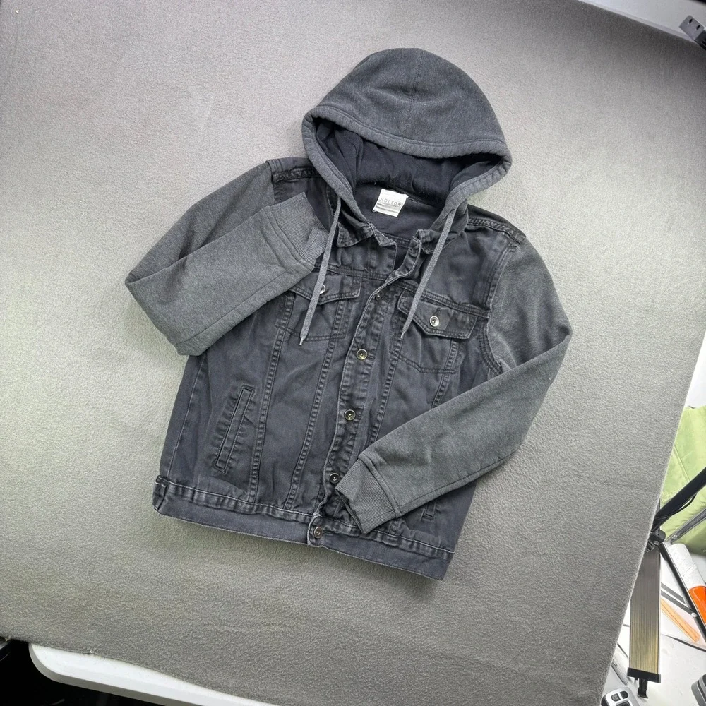Holton Canvas & Cloth‎ Jacket Men M Grey Denim Fleece Hood Knit Sleeve Shirt